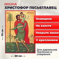 Освященная икона на холсте "Мученик Христофор Песьеглавец"